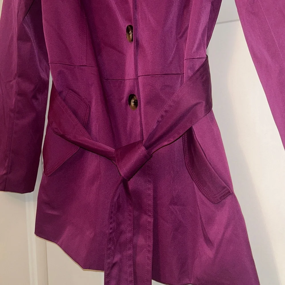 Sandro Studio Women's Belted Short Trench Coat Jacket LG Peter Pan Collar Purple - Picture 3 of 14